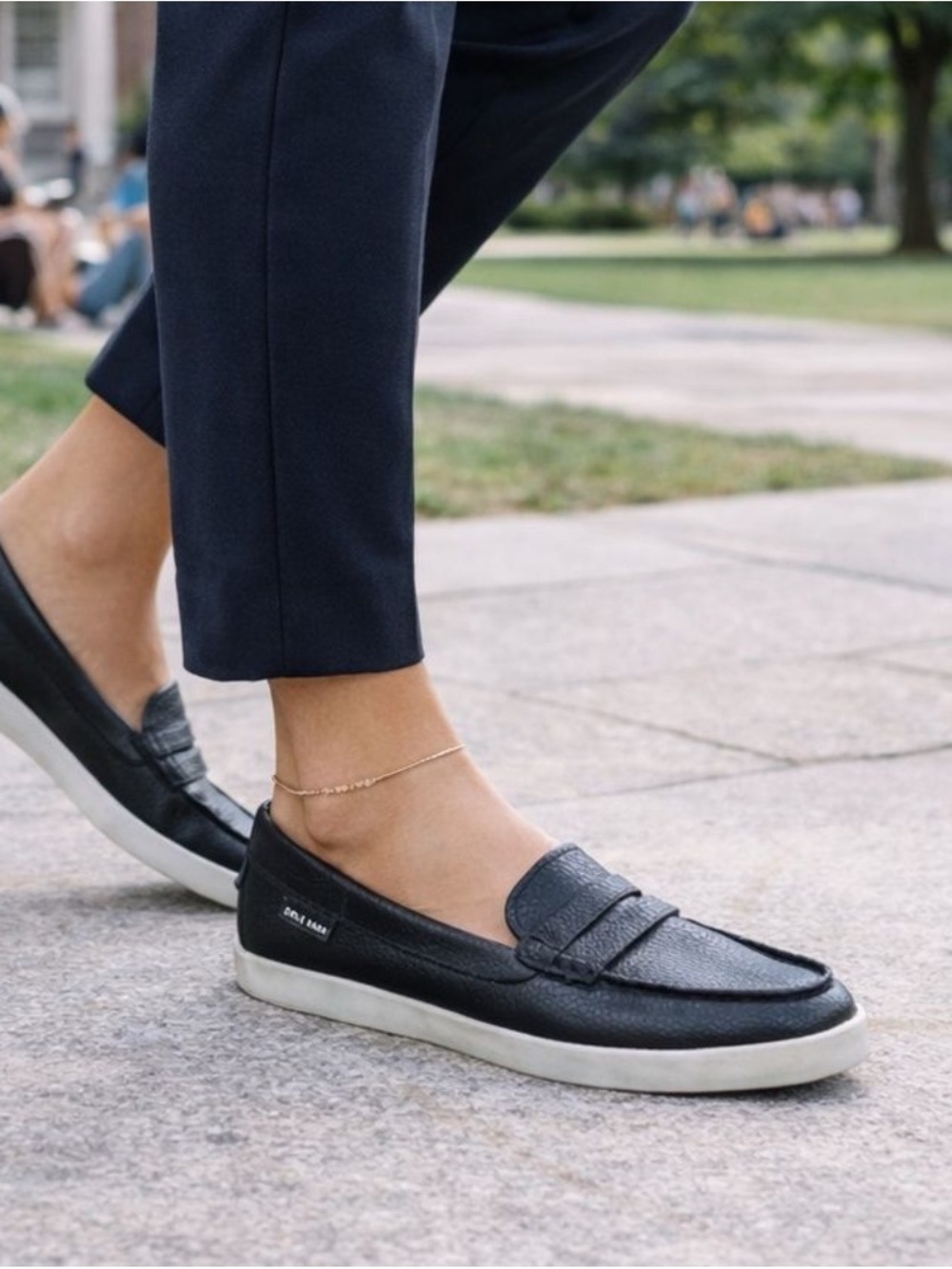 Cole Haan Black Leather Penny Loafer with White Sole